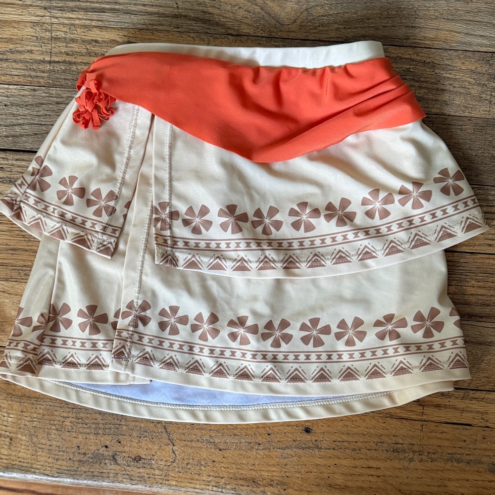 Disney Moana bathing suit swim skirt coverup Beige and Orange size 5 6 5/6